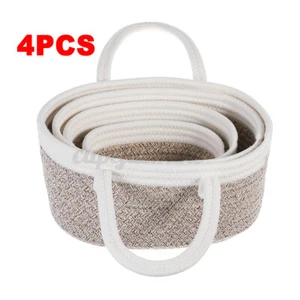 4piece Woven Storage Basket Cotton Rope Storage Boxes with Handles Home  - Picture 1 of 10