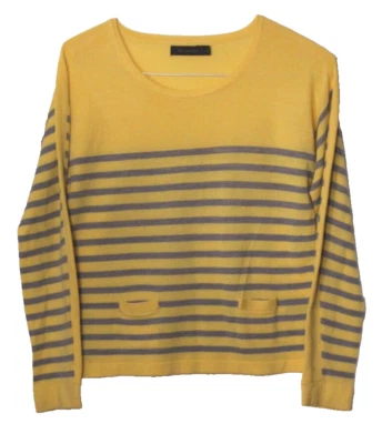 THE LIMITED PULLOVER SWEATER ladies L yellow gray stripe wool blend lightweight - Image 1 of 4