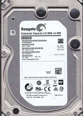 ST6000NM0044 s/n: Z4D p/n: 1LW172-001 fw: SSA2 2016 TK 6TB SATA 3.5" HDD A1-01 - Image 1 of 2