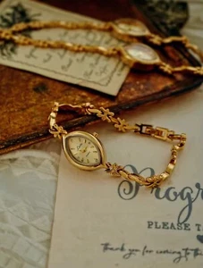 Elegant Watches For Women Gold Bracelet Jewelry Quartz Oval Wristwatch - Picture 1 of 4