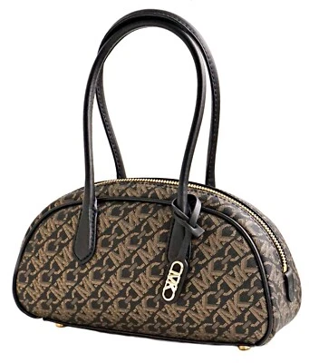 Michael Kors Bag Handbag Lulu SM Handle Satchel Metallic Logo Blk/P.Gold - Image 1 of 4