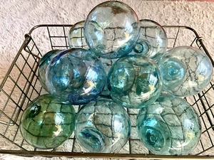Vintage Japanese Glass Fishing Floats Set (Blue & Green) - 3"-3.5" (10 pcs) - Picture 1 of 9