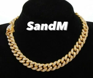 18k Gold Finish Iced Out CZ Cuban Chain 17'' & Bracelet 7" Woman Brand "SandM" - Picture 1 of 5