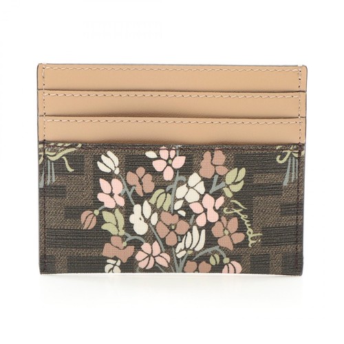 FENDI Porta Carte 8M0445AURFF174H Tela Pelle Marrone Multicolore NUOVO Donna