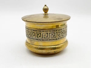 ANTIQUE EASTERN INDIAN BRASS LIDDED POWDER PERFUME MAKEUP BOX POT ISLAMIC CHEST - Picture 1 of 9