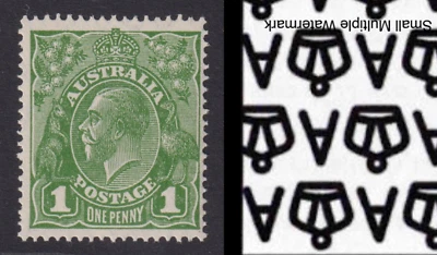 ACSC 80Ba ~ SG 86w - 1926 Green (Shades) 1d KGV Stamp MH Wmk Inverted - f4 - Image 1 of 3