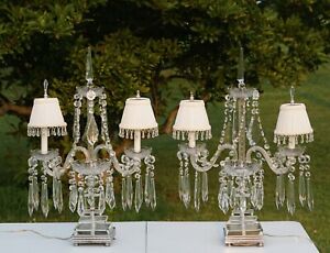 A Fine Pair Of French Crystal Girandole, Early 20th Century.