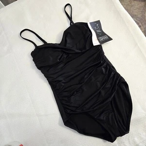 Embrace Your Curves Swimsuit Sz M (8-10) One Piece Drape Style Tummy Control Blk - Picture 1 of 7