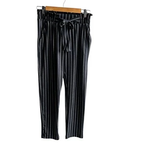 Joe B Joe Benbasset Pants Striped Paper Bag Waist Career Black Small NWT - Picture 1 of 9
