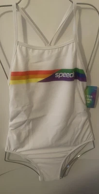 Speedo Women's Swimsuit One Piece Endurance Back SIZE 32 Pride Bright White - Image 1 of 4