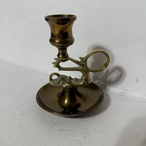 Antique Dauphin Dragon Koi Fish Brass Chamberstick Candlestick - Picture 1 of 8
