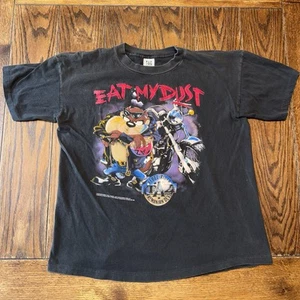 Vintage 1992 Taz Eat My Dust Warner Brothers Shirt Single Stitch Black Large - Picture 1 of 7