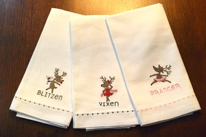 NEW REINDEER HAND TOWELS set of 3 Blitzen Vixen and Prancer 22 x 16" - Picture 1 of 6
