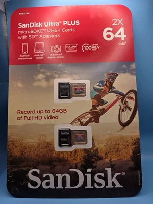 SanDisk Ultra MicroSD 64GB UHS-I Class 10 Card W/Adapter 100Mb/s 2-Pack - Image 1 of 3