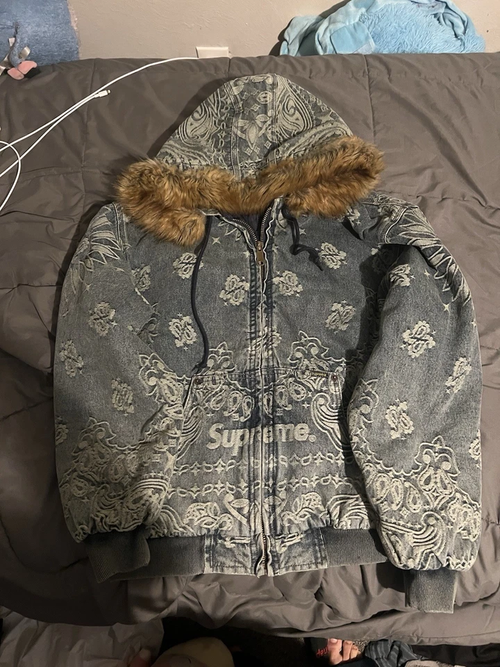 Chaqueta de Trabajo Supreme Bandana Jacquard Denim Con Capucha Talla Mediana - Totalmente Nueva Foto 1 de 4