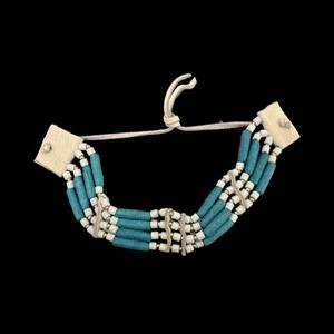 Native American Leather & Blue Bone Chocker - Picture 1 of 1