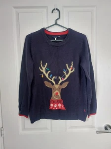 Jersey Joules Francés Azul Marino Mezcla Lana Tejido Festivo Reno Navidad Talla 12 - Imagen 1 de 6