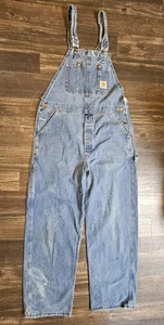 Vintage Carhartt Overalls Mens 36x32 Blue Denim Workwear USA Made Distressed 90s - Picture 1 of 7