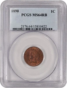 1890 1C Indian Head Cent PCGS MS64 RB Red Brown Uncirculated Coin - Picture 1 of 4