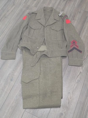 Chaqueta Blusa de Colección Años 50 Ejército Real Canadiense Vestido de Batalla Lana Con Pantalones Foto 1 de 4