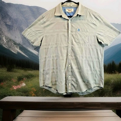 Camisa masculina grande Penguin by MunsingWear listrada cinza leve ajuste clássico S/S - Imagem 1 de 4