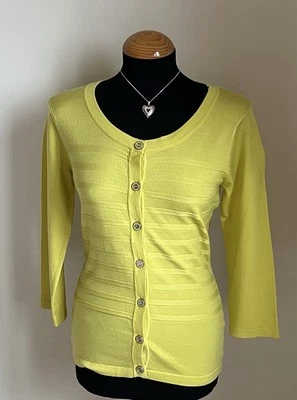Lovely Ladies Principles Ben De Lisi Lime Striped Cardigan Size 8 - Image 1 of 4