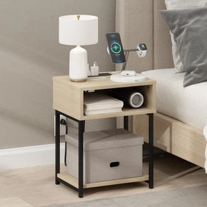 Moretti 15,2 Zoll Bauhaus Beistelltisch Eiche rechteckig Holz mit USB und Typ-C Anschluss - Bild 1 von 7
