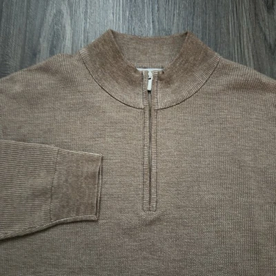Suéter de golf Peter Millar 100 % lana merino grande marrón 1/4 cremallera Foto 1 de 4