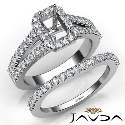 Emerald Diamond Engagement Wedding Bridal Set U Prong Semi Mount Ring 1.25Ctw. - Image 1 of 4