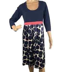 Boden | Wool and Silk Empire Waist Dress | Navy Blue and Off White | Size 8