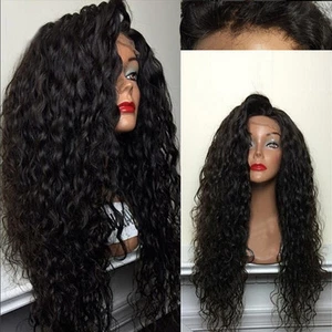 14"-20" Loose Curly Full/ Front Lace Remy Human Hair Lace Wigs 150% density - Picture 1 of 18