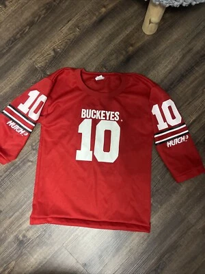 Vintage #10 Ohio State Buckeyes Kids Youth Hutch Jersey 3/4 sleeve Medium Red - Image 1 of 4