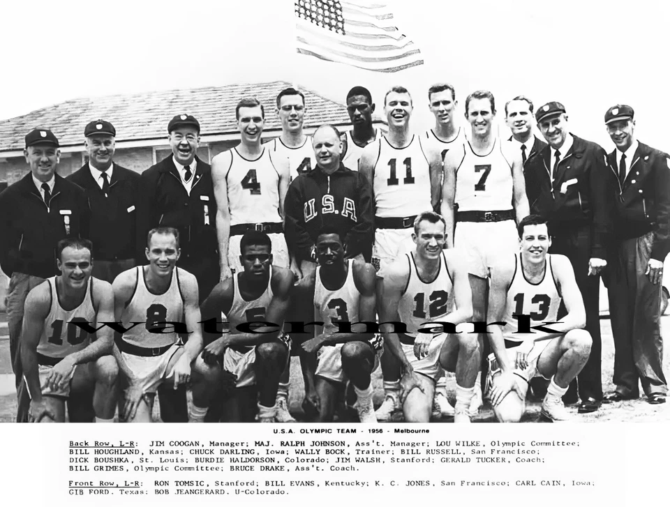 Олимпийская золотая баскетбольная команда США 1956 года, черно-белое фото 8x10 - Изображение 1 из 1