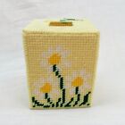 Vintage handmade Tissue Box Cover yellow daisy flowers needlepoint