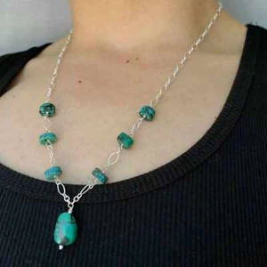 Collar de plata 925 turquesa macadam verde natural recuerdo de muñeca de Navidad - Imagen 1 de 3