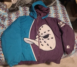 Mighty Ducks Starter jacket full zip Large Big Logo Vintage NHL Anaheim vtg L - Picture 1 of 15