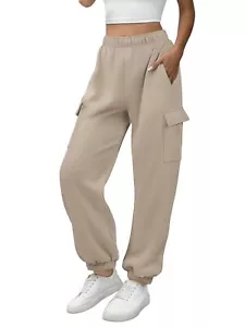 Womens Casual Sweatpants Fleece Wide Leg Cotton Trousers Y2K Baggy Elastic Pa... - Picture 1 of 7