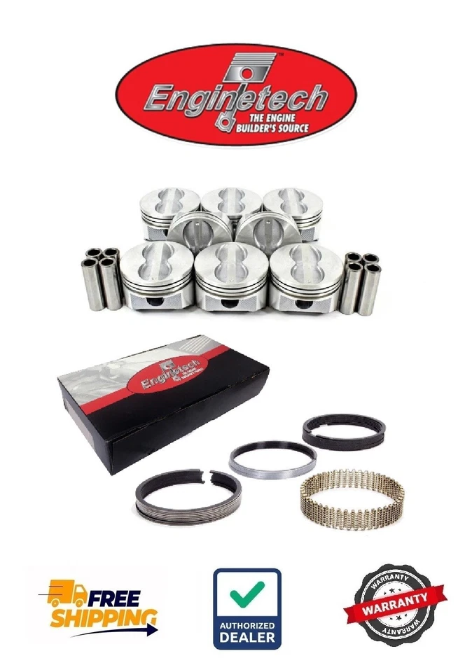 New Premium Chevy 350 Sbc V8 Enginetech Flat Top Pistons And Cast Piston Rings - Image 1 of 1