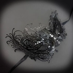 Womens Beautiful Swan Filigree Venetian Black Masquerade Mask [Silver Glitter] - Picture 1 of 4