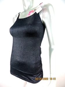 FLEXEES SZ S/M NWT Charcoal Gray Sheen Instant Slimmer Tank Top Blouse Shirt - Picture 1 of 17
