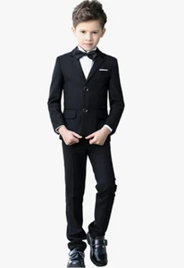 Yuanlu Suit Slim Fit Black 3 Piece Boys Size 14 Notch Lapel 2 Button - Picture 1 of 5