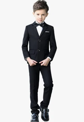Traje Yuanlu Calce Ajustado Negro 3 Piezas Niños Talla 16 Muesca Solapa 2 Botones Foto 1 de 4