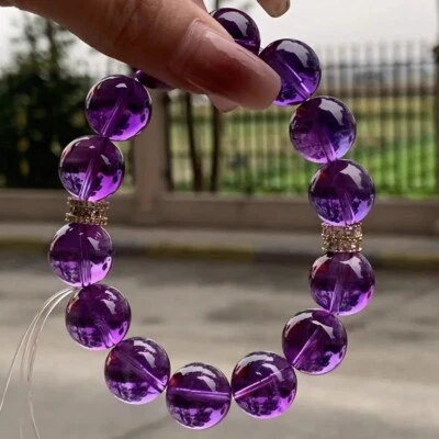Pulseira de contas redondas de ametista roxa natural genuína 14 mm - Imagem 1 de 4
