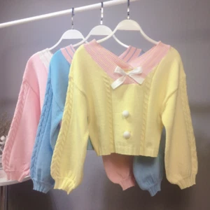 Suéter de cinta pastel Kawaii moda Harajuku arco linterna manga suéter tejido - Imagen 1 de 15