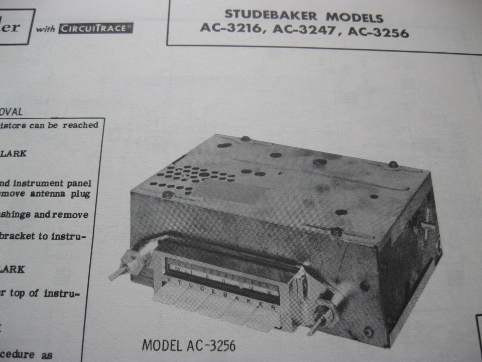 1962 STUDEBAKER LARK, HAWK AC-3216, AC-3247 & AC-3256 RADIO PHOTOFACT - Image 1 of 1