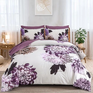 Purple Comforter Set Queen, 7 Piece Floral Comforter Set with Sheets Elegant Flo - Picture 1 of 7