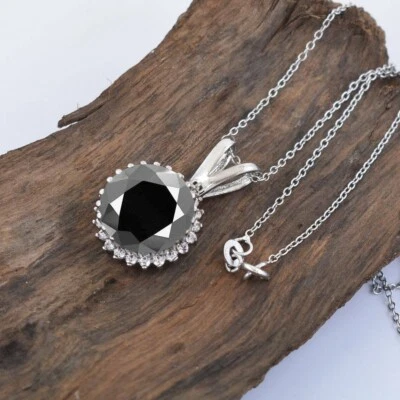 Black Diamond Ciondolo 10 KT Qualità AAA Con Catena Certificato! Birthday Regalo - Immagine 1 di 4