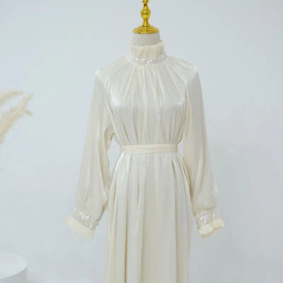 Women Dubai Shiny Abaya Dress Muslim Party Robe Gown Turkey Arab Kaftan S-XL - Image 1 of 4