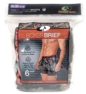 Mossy Oak Boxer Briefs 2 Pack 2XL 44-46 Camo-Solid Moisture Wicking 6" Leg - Picture 1 of 6