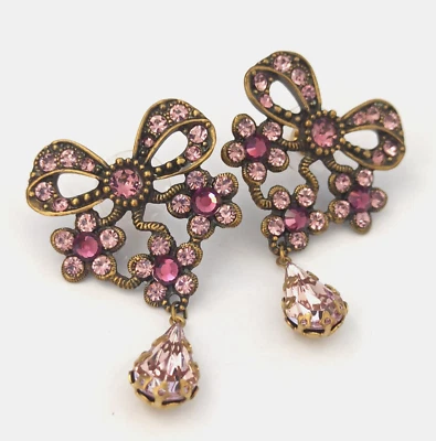 Michal Negrin Earrings Bow Large Post Purple Crystal Flower Romantic Victorian - Image 1 of 4